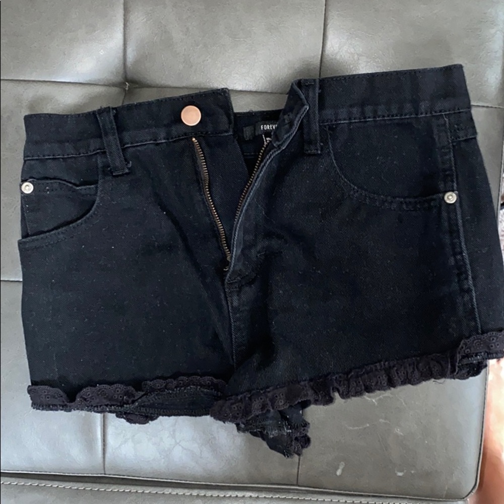 High waisted black jean shorts